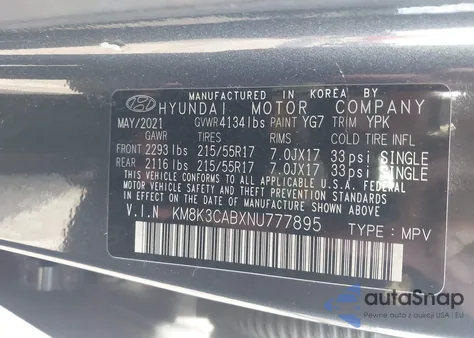 2022 Hyundai Kona Sel from USA, damaged, VIN KM8K3CABXNU777895